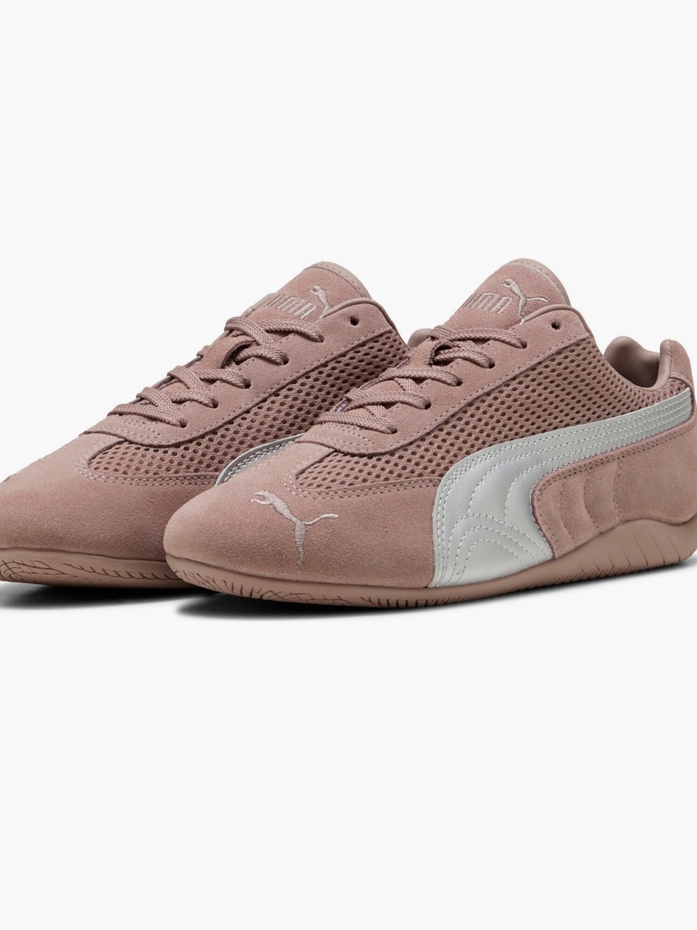 Puma Women’s Suede Mesh Sneaker in sandstone- matte Silver